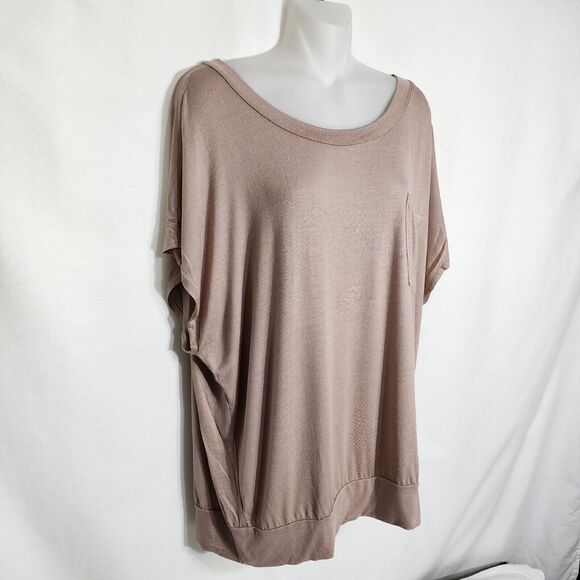 Talulah Womens Top Small Tan Short Cap Sleeve Round Neck Casual Pocket Band Hem - Picture 3 of 8